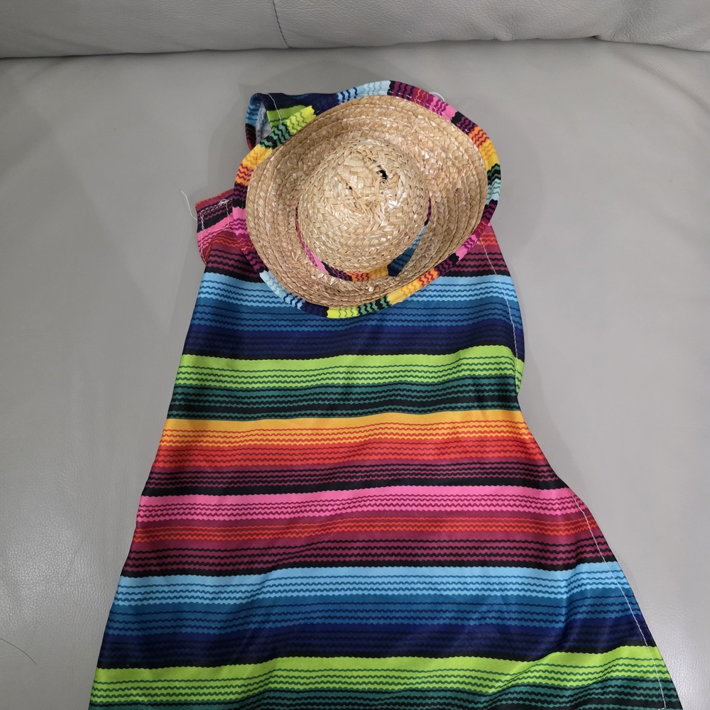 Colorful Striped Dress with Straw Hat Custom For Dog